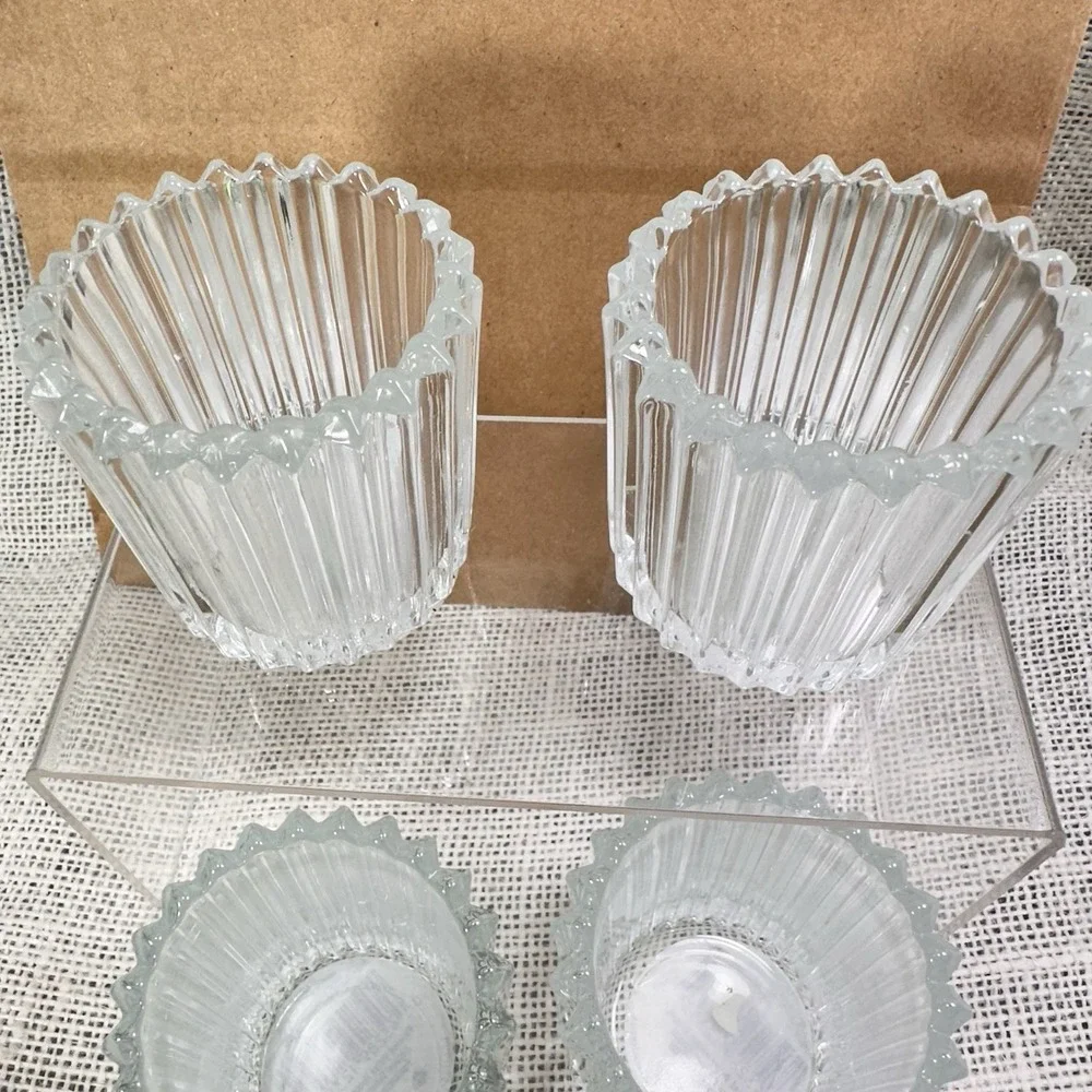 Indiana Glass NOS Crystal Votive Candle Holders Paneled USA Wedding Set of 4‎